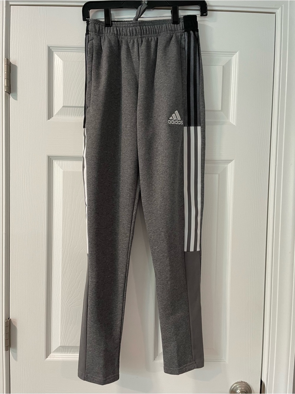 adidas Kids Gray Tiro Jogger Track Pants with White Stripes